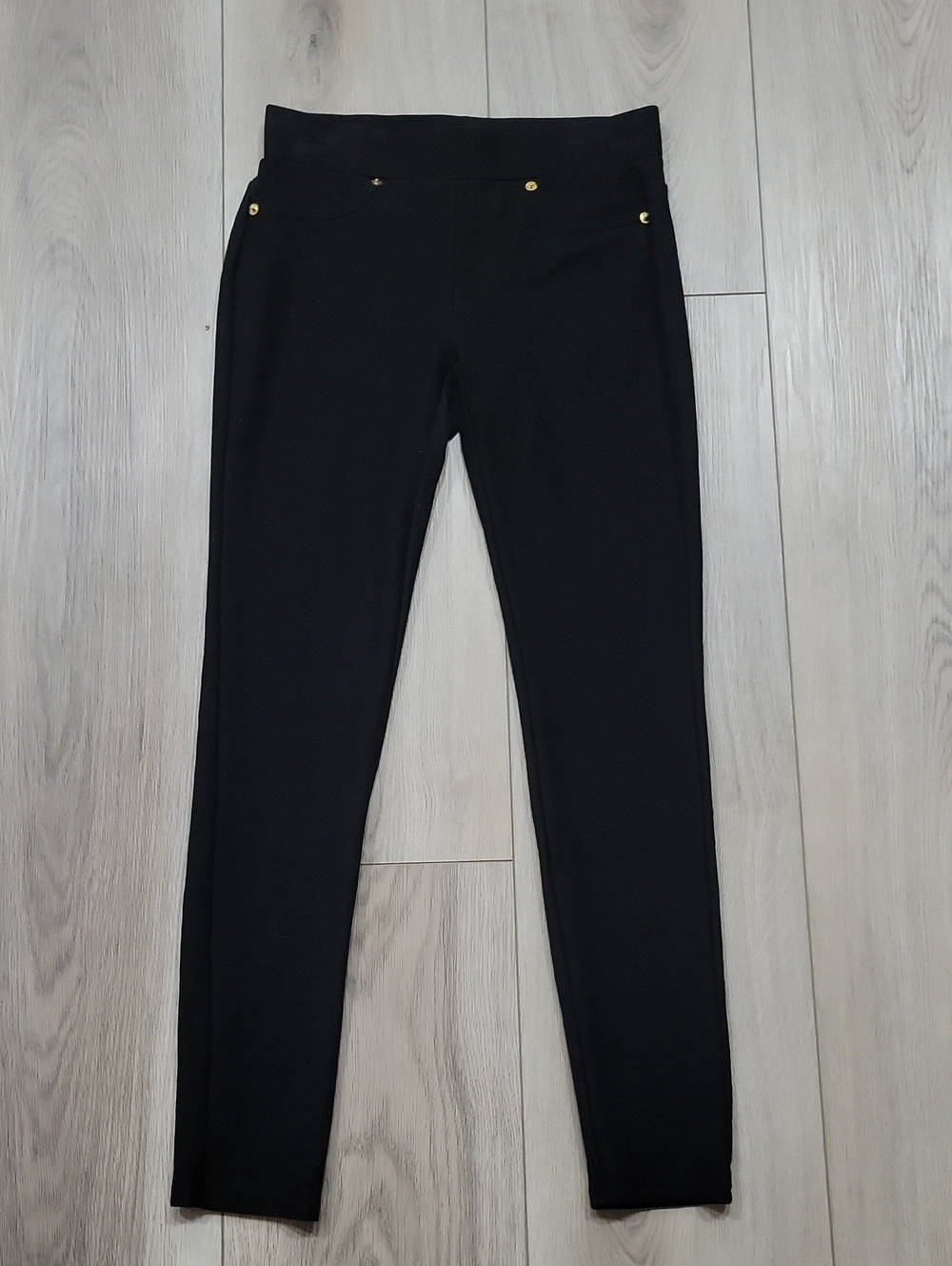 Michael Kors Black Ponte Slim Leggings with Gold-Tone Studs